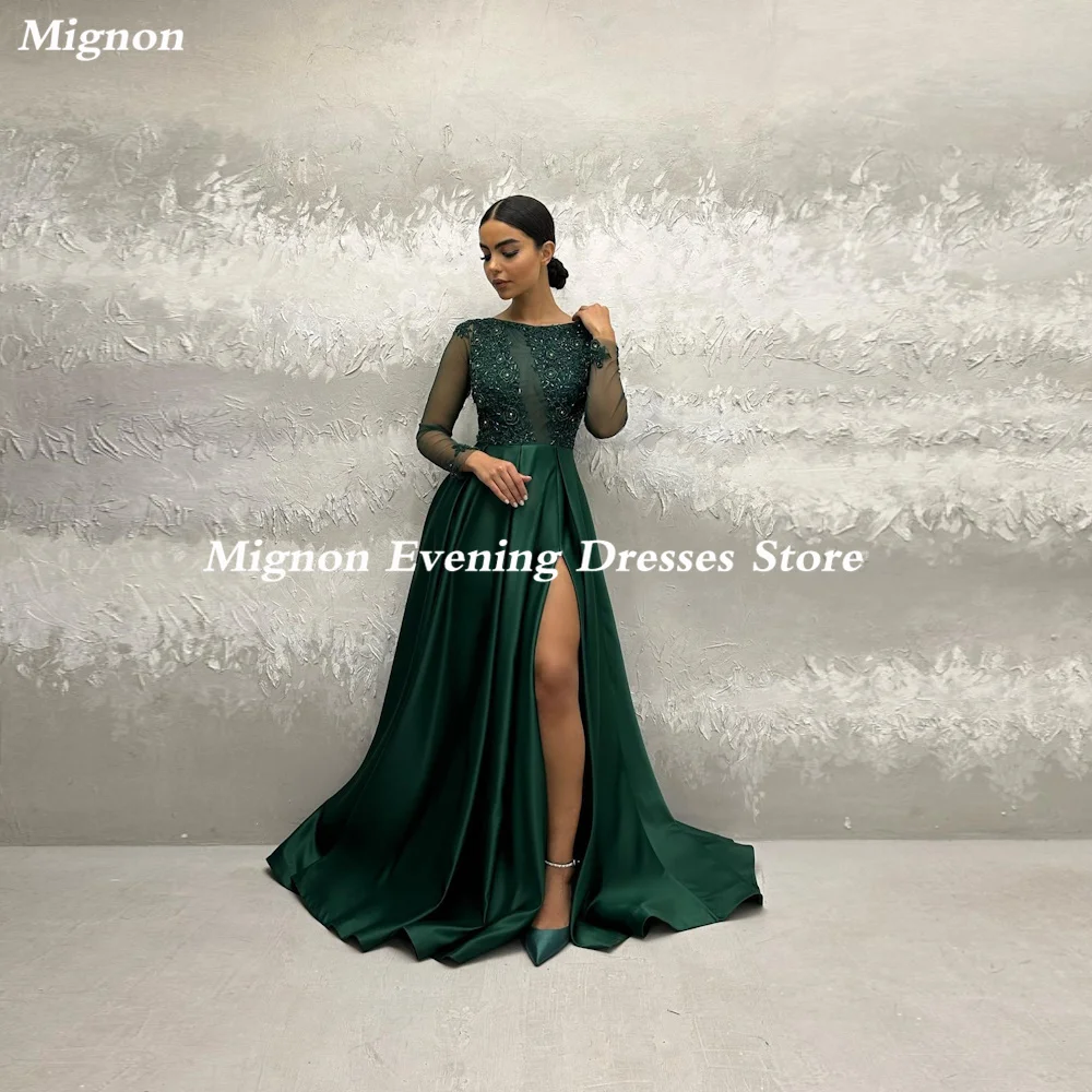 

Mignon Satin A-line Scoop Neckline Prom Gown Sequins Evening Ruffle Floor-Length Formal Elegant Party Dresses for Women 2023