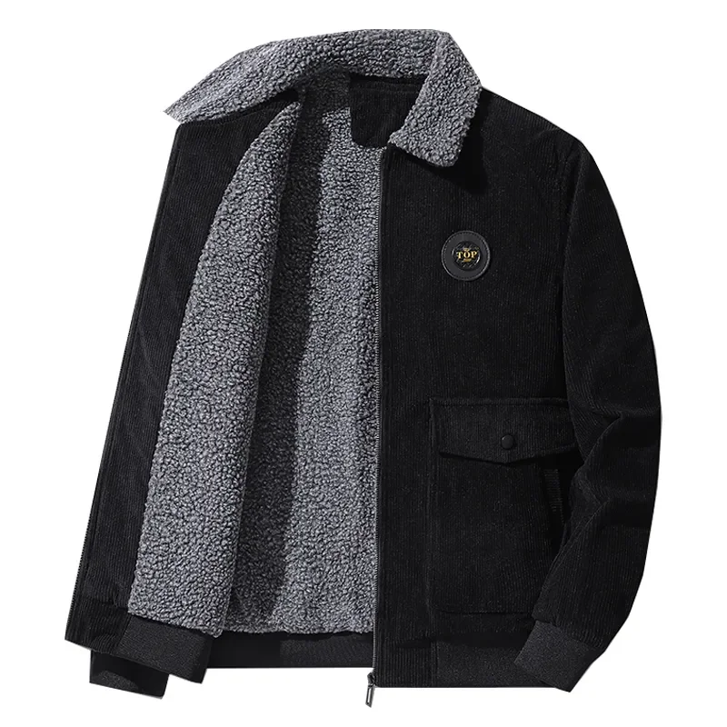 

Men Corduroy Winter Coats Fleece Down Jackets Casual New Fashion Male Thicker Warm Parkas Short Winer Jackets Size 5XL