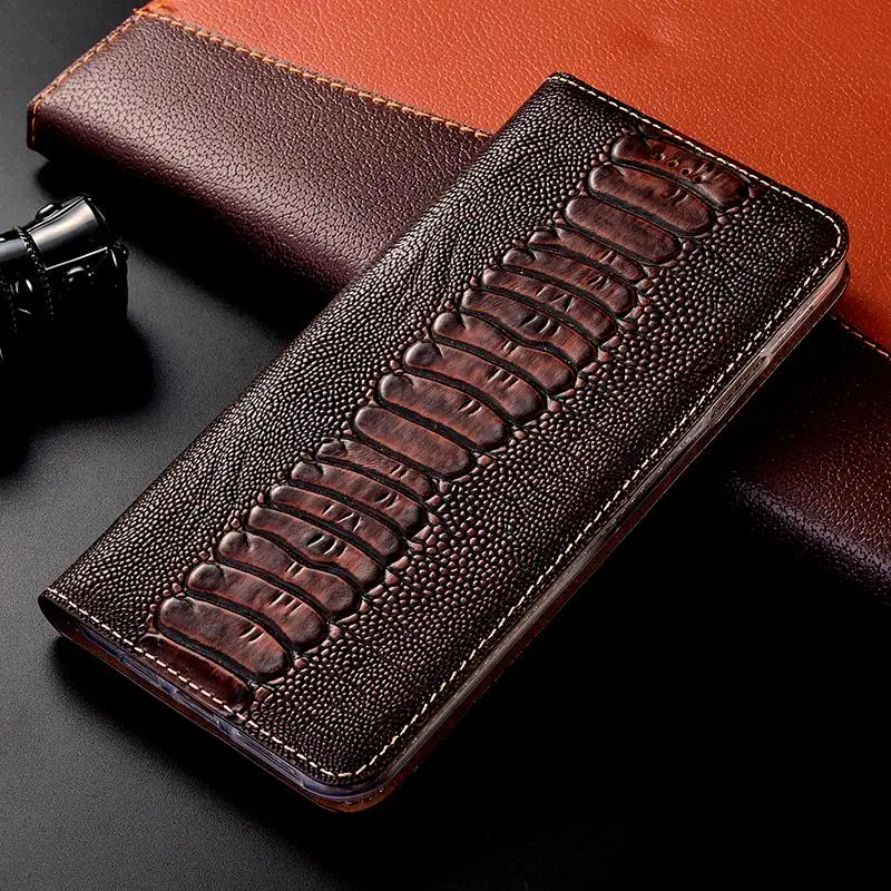 

Genuine Leather Ostrich Case For OPPO realme A5 C1 C11 C12 C15 C17 C20 C21 C25 A1K 2018 2019 Flip cover shells coque funda