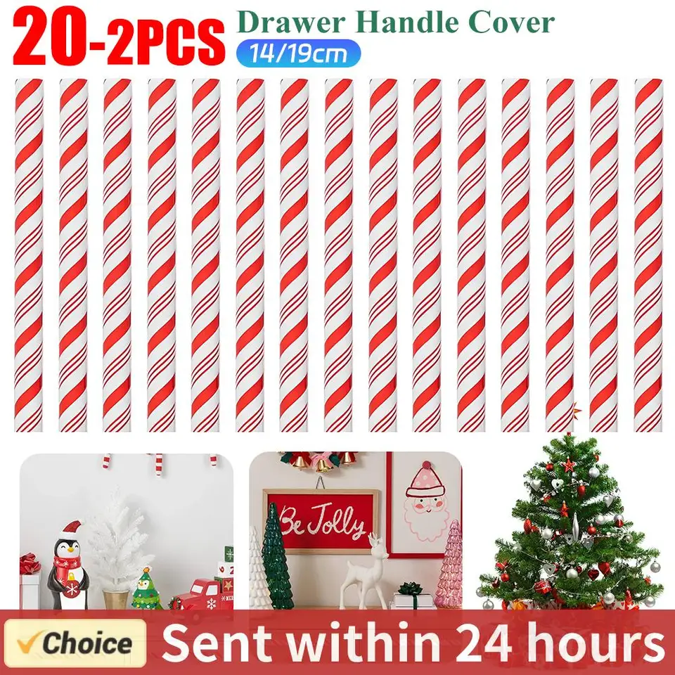 Christmas Cabinet Knob Covers,Red Peppermint Silicone Baby Proof Knob Covers Holiday Stretchable Cabinet Door Handle Covers Kitchen Bathroom Dresser