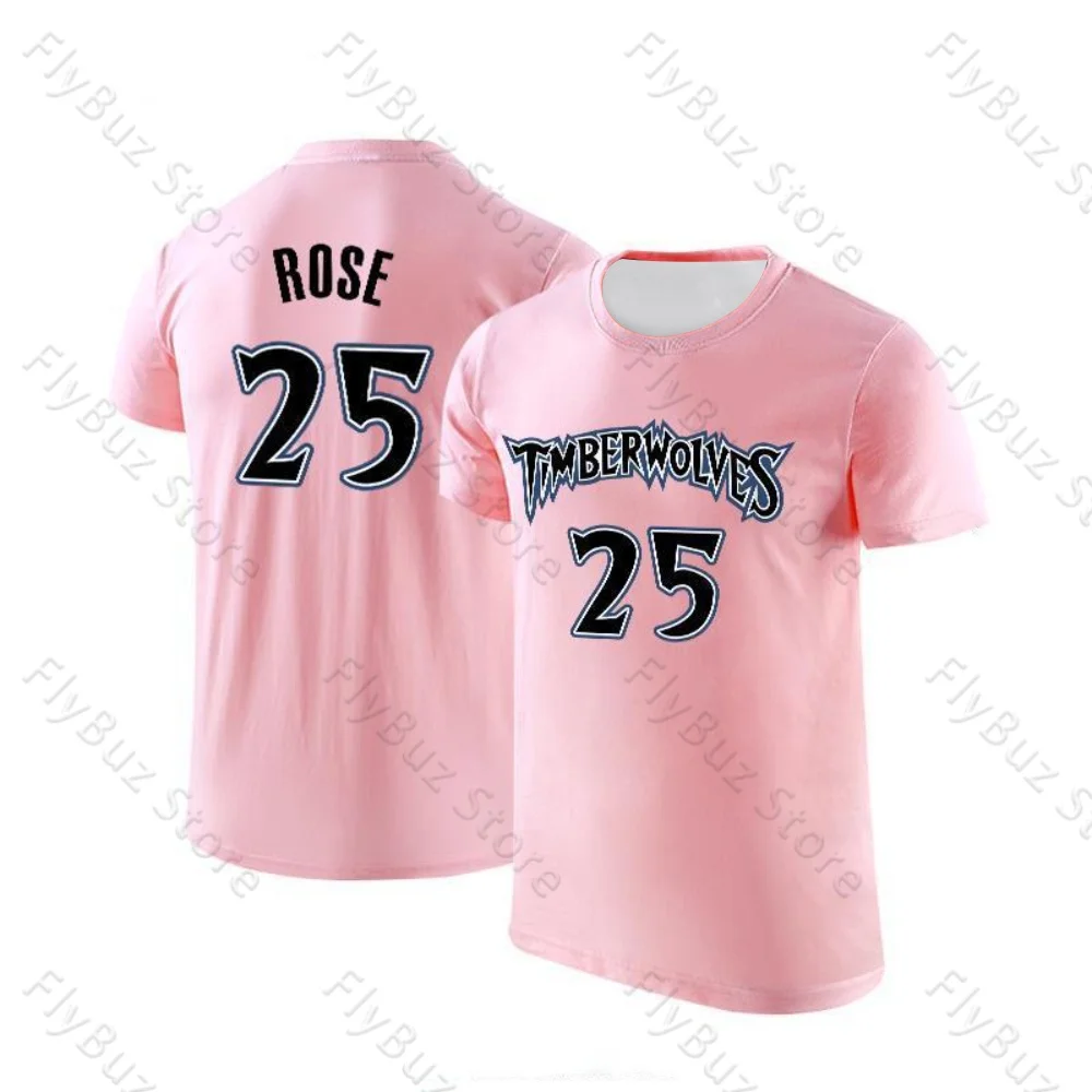 Rose Timberwolves No. 25 Basketball T-Shirt Retro Street Breathable Quick-Drying Training Clothes T-Shirt Children Adult Size