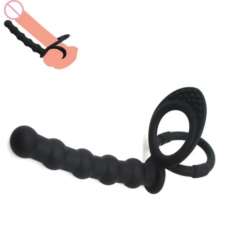 Double Penetration Dildo Rings Strap On Penis Delayed Ejaculation Anal Beads Butt Anus Vaginal Massager Sex Toys For Men Couples sex toys