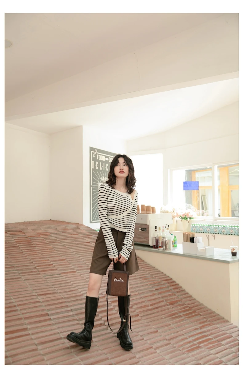 Primavera e Outono Fino de Mangas Falso de Duas Camisola Listrada Feminina Pulôver Coreano Ins Compridas Peças Mulher Camisolas Jumpers 2022 29 outono coreano ins fino de mangas compridas