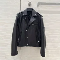 Vintage Streetwear 100% Sheepskin Leather Black Coat Women Handsome Shoulder Patch Cotton Liner Motorcycle Jacket 2025 New 1