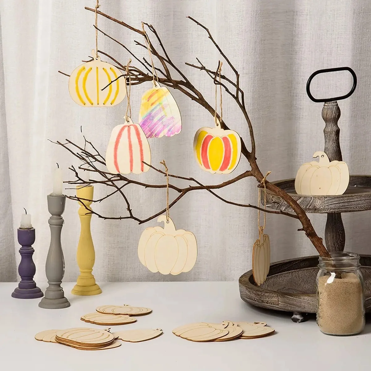 6pcs/set Wooden Pumpkin Hanging Craft DIY Painting Ornaments For Thanksgiving Home Door Garden Decorations Kids Gifts Supplies