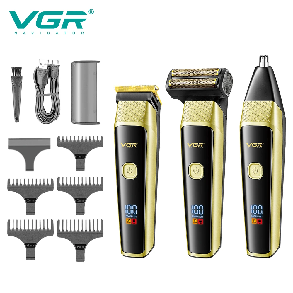 VGR 336 Electric 3 in 1 Hair Clipper Barber Shaver Men Rechargeable Dual Knife Net Two Speed multifunction LED  Display VGR V366