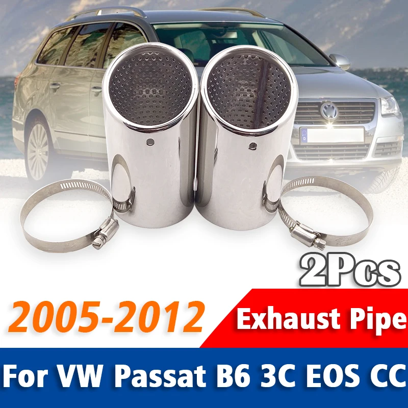 2Pcs Stainless Steel Exhaust Pipe Muffler For VW Passat B6 3C EOS CC 2005-2012 Tailpipe Muffler Tip Chrome Trim End Trim 2010