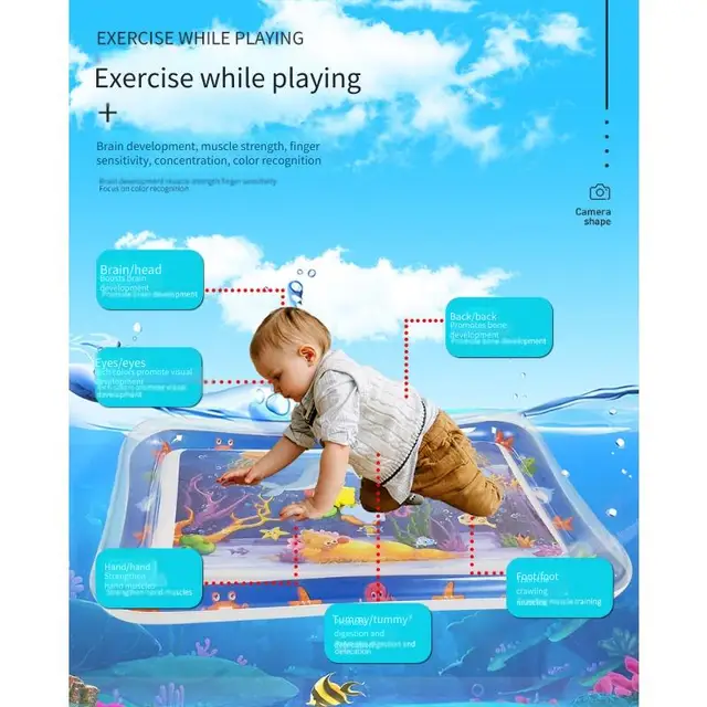 Kids Inflatable Splash Pad Large Baby Tummy Time Mat Cooling Play Mat Crawling Activity Pad with Air Pillow 4