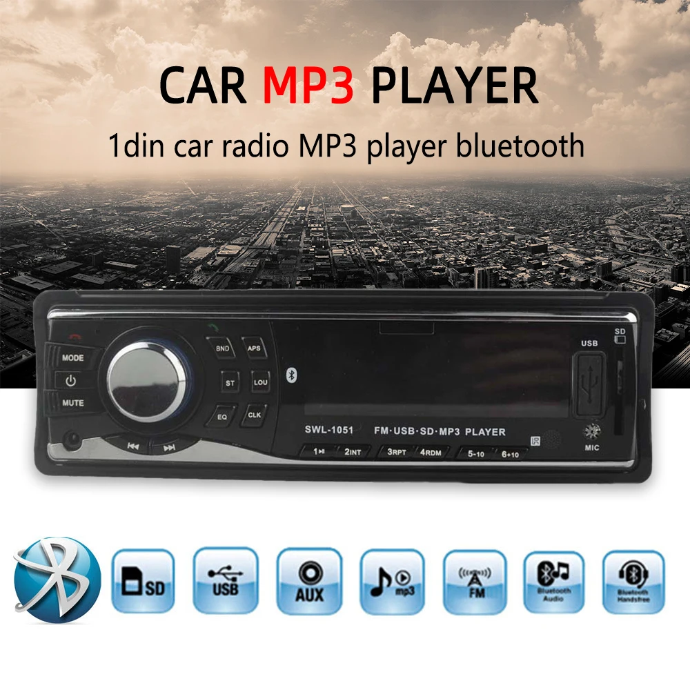 

12V 1 DIN Remote Control Car Audio Car Radio Stereo Player Bluetooth AUXIN/FM/USB/SD Accessories MP3 Player In-Dash FM