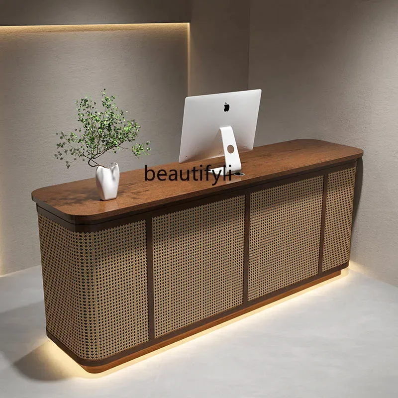 

Chinese Bed & Breakfast Bar Cashier Counter Clothing Store Bar Counter Rattan Woven Front Desk Reception Counter