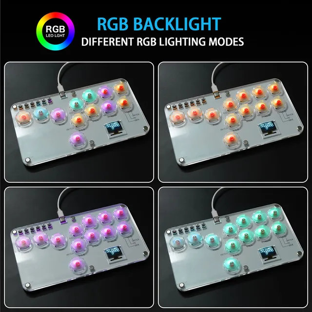 Leverless Controller Fight Sticks  RGB Arcade Fightstick Stickless Arcade Stick Keyboard Rims Button for PS4/PS3/Switch/PC