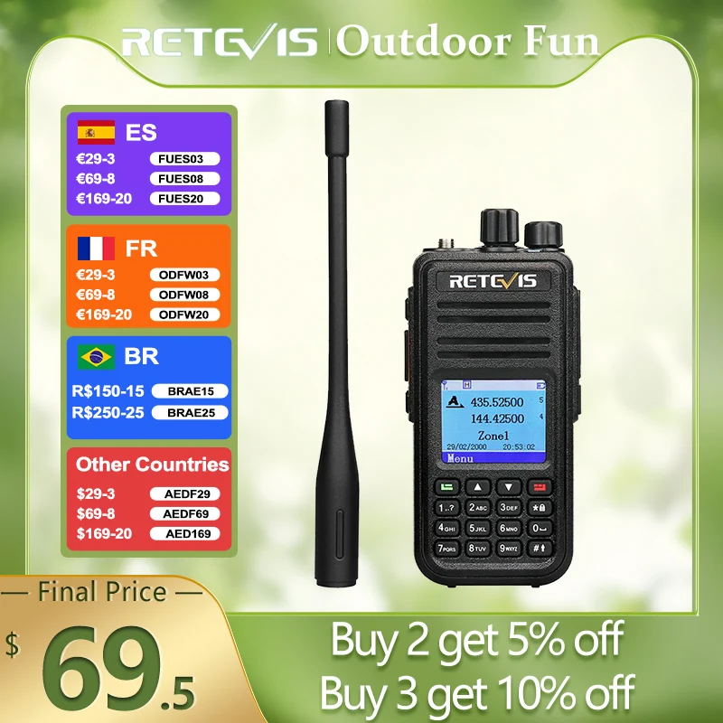 Retevis RT3S DMR Digital Walkie Talkie Ham Radio Stations Walkie-talkies Professional Amateur Two-Way Radio VHF UHF GPS APRS 5W