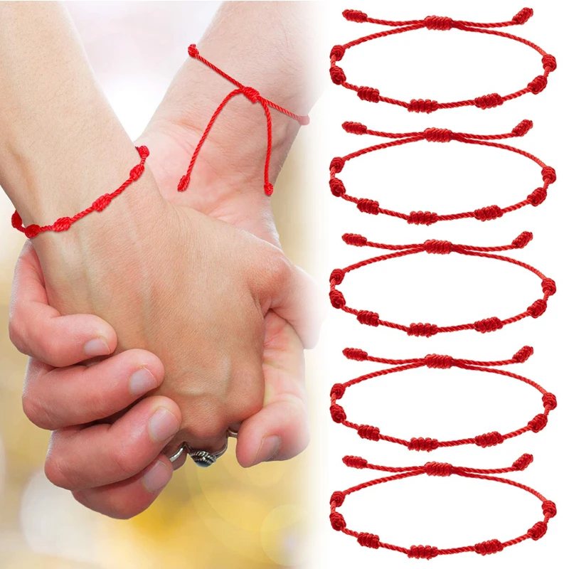 7 Knots Red String Bracelet Protection Evil Eye Good Luck Amulet for Success and Prosperity Couple's Friendship Bracelet 24PCS