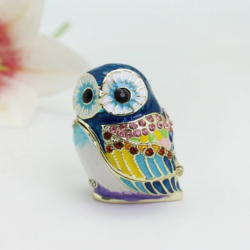 SHINNYGIFTS Cute Birds Enamel Owl Trinket Box Cartoon owl jewelry box Birthday Gifts