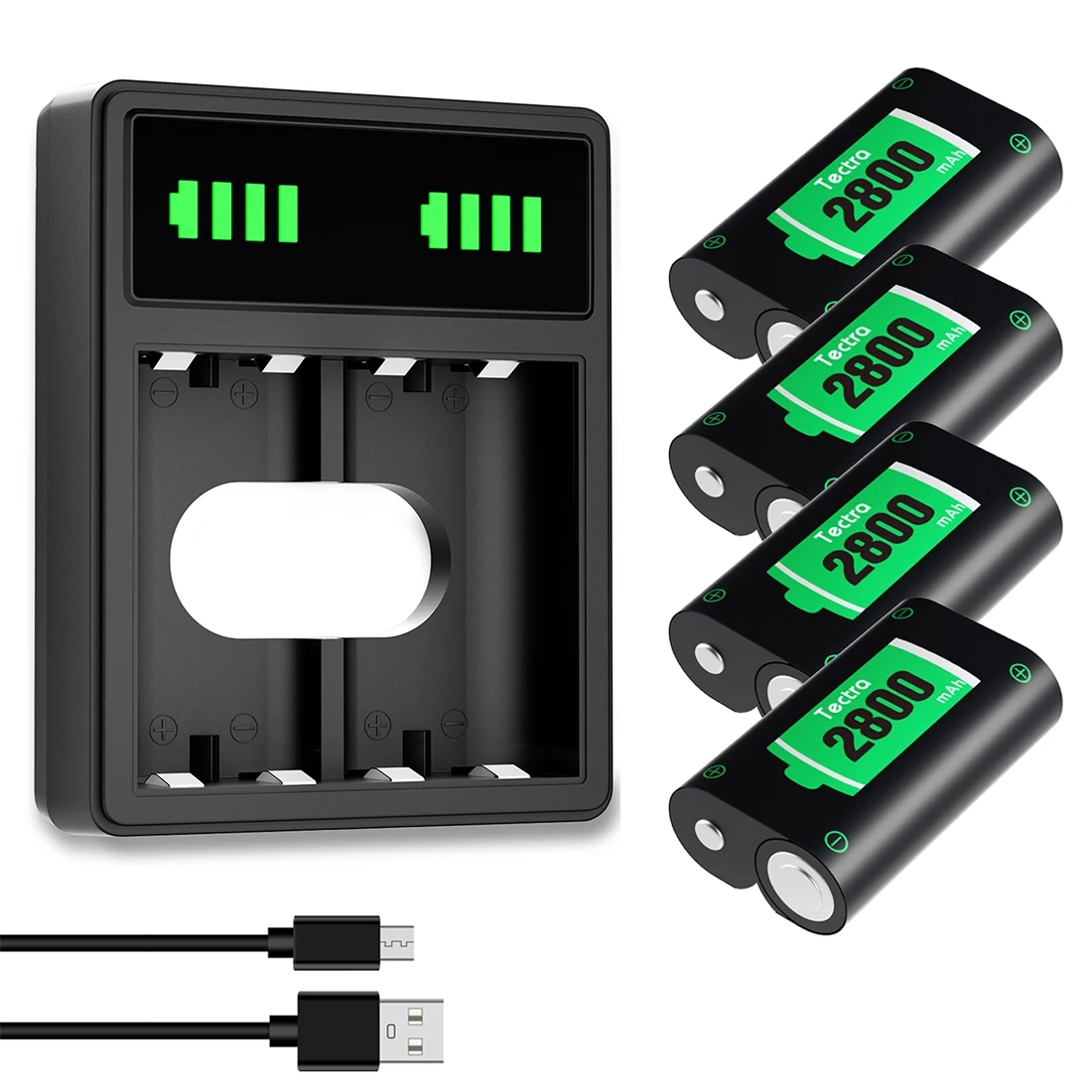 Batteria Ricaricabile Da 2800Mah Caricatore Doppio A Led Per Xbox Series X | S, Xbox One, One S, One X, One Elite Controller