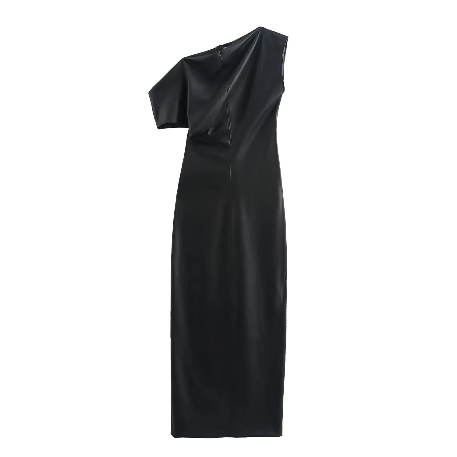 thumbnail image 1 of HH TRAF Vestido midi negro sin mangas con cremallera en la espalda para mujer, verano 2024, abertura asimétrica, dobladillo, pliegues, decoración, vestido de fiesta ajustado, 1 of 4