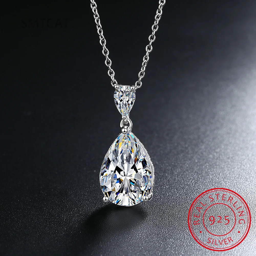 Moissanite Necklace 14K White Gold 2 Carat Pear Teardrop Cut D Color Moissanite Diamond Necklace Fine Jewelry
