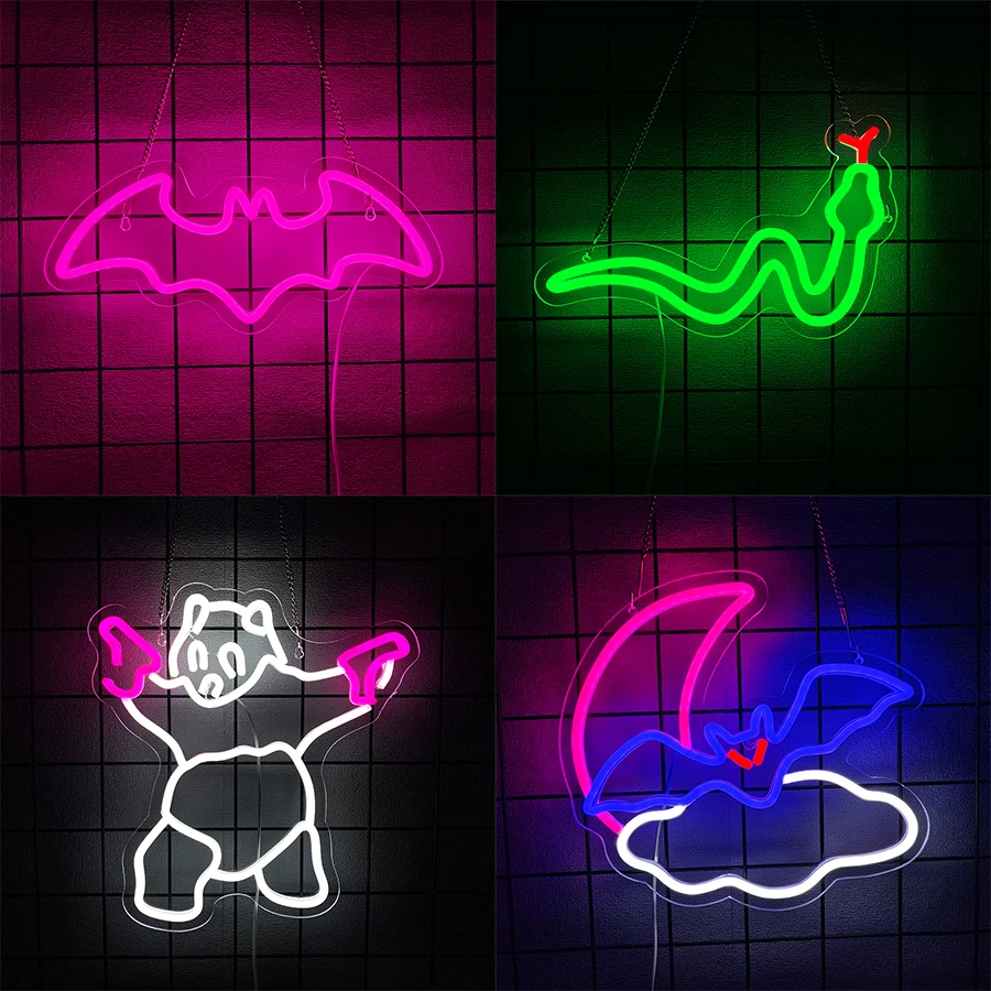녹색 뱀 LED 네온 사인, 흥미로운 동물 아이콘 USB 전원 조명, 십대 방,..