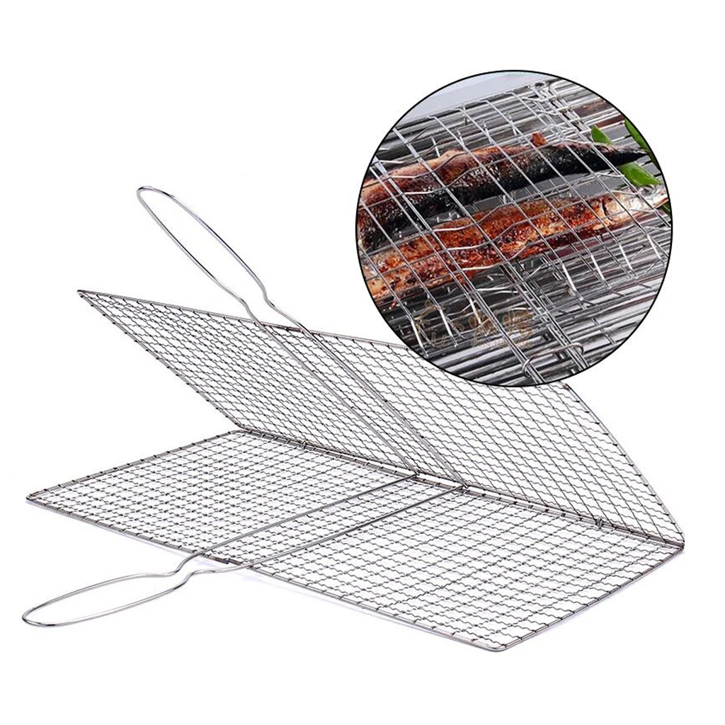 Portable Stainless Steel BBQ Barbecue Grilling Basket for Fish Vegetables Steak Shrimp Chops and Other Food