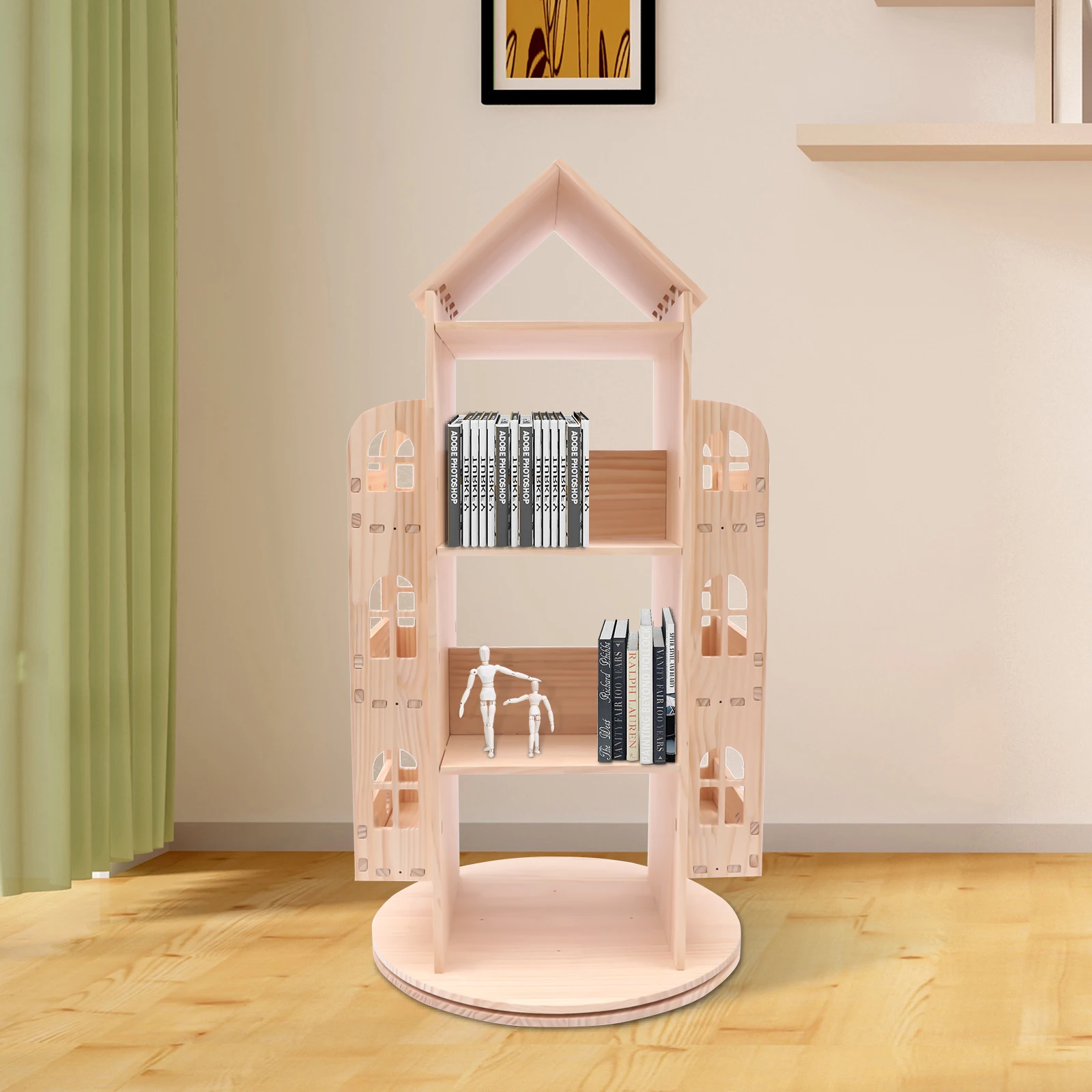 Bibliothèque rotative à 360 ° pour enfants, étagère à livres d'images,  rangement au sol, meubles