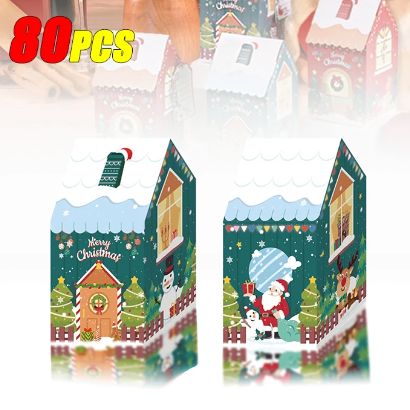 80PCS Christmas Gift Box Candy Organiser Snowman Gingerbread House Bow Box Christmas Gift Christmas Decoration