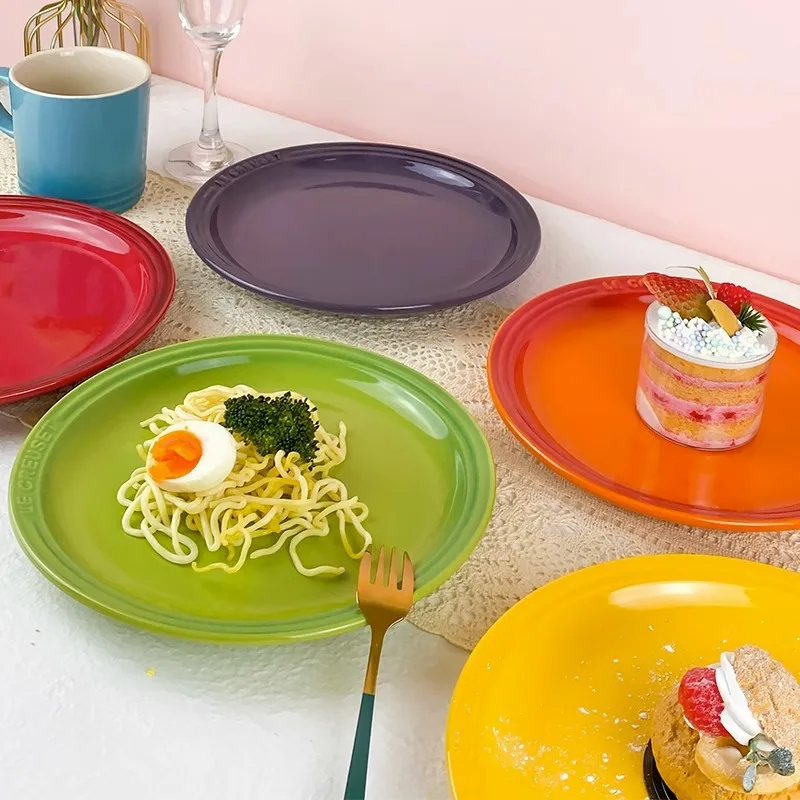 Vegetable Plate French Rainbow Underglaze Color Plate Vegetable 9-inch Ceramic 7-inch Vegetable PlateRainbow Color Western Food Trays