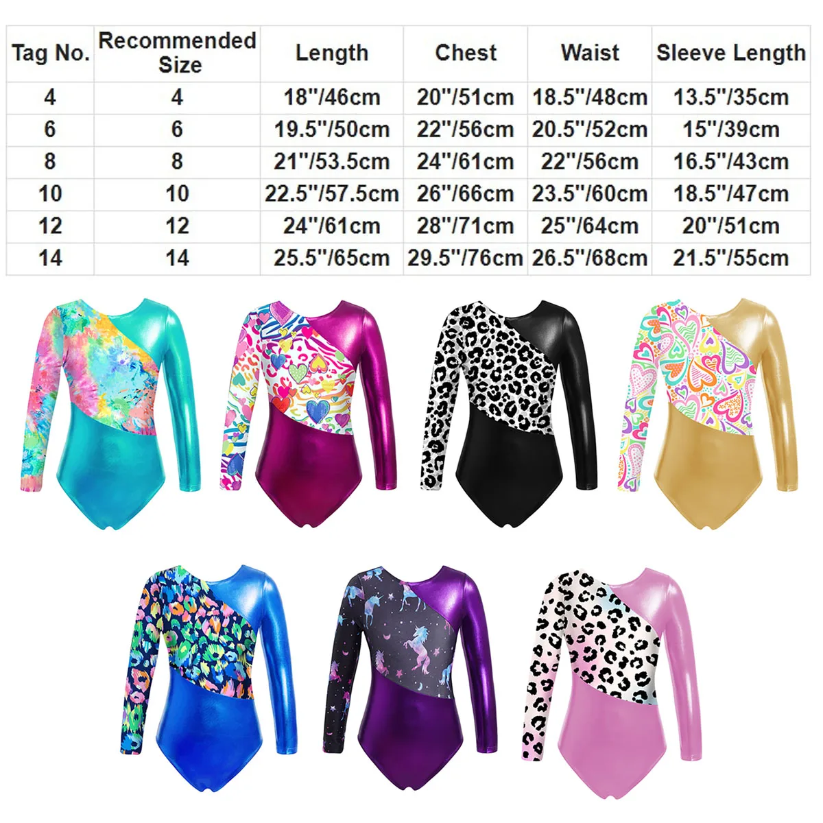 Children Girls Teens Gymnastics Ballet Dance Leotard Long Sleeve Holographic Print Ice Skating Bodysuit Jumpsuit ballet leotard dance leotard