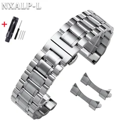 Elegant Curved End Stainless Steel Watch Band with Butterfly Clasp for 15mm (Silver)