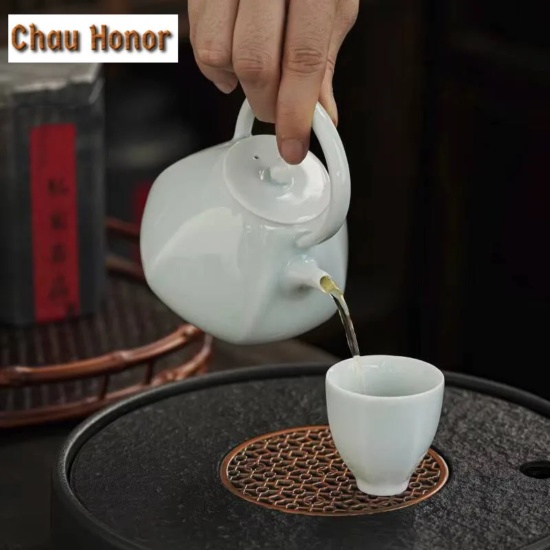 260ml Japanese Style High White Porcelain Loop-handled Hanging Beam Pot Handmade Household Simple Filter Tea Maker Accessories