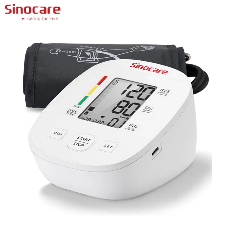 Sinocare Arm Blood Pressure Monitor Digital Sphygmomanometer Medical Pressure Meter Gauge Device Cuff Pulse Heart Rate Health