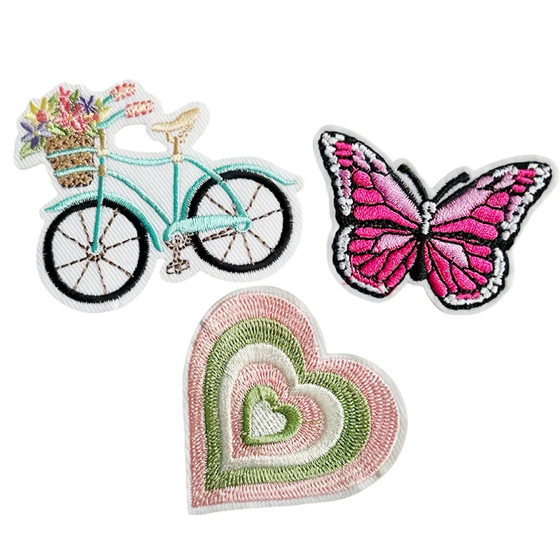 3 Pz/Set Toppe Color Dolce Toppe Per Abbigliamento Termoadesive A Farfalla/Cuore/Bici