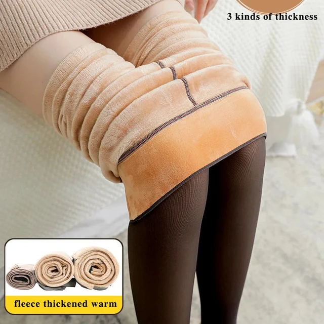 Fleece Fake Transparent Skin Outdoor Winter Warm Leggings Plus Velvet Thick Wool Sock Pants Warm Bare.jpg