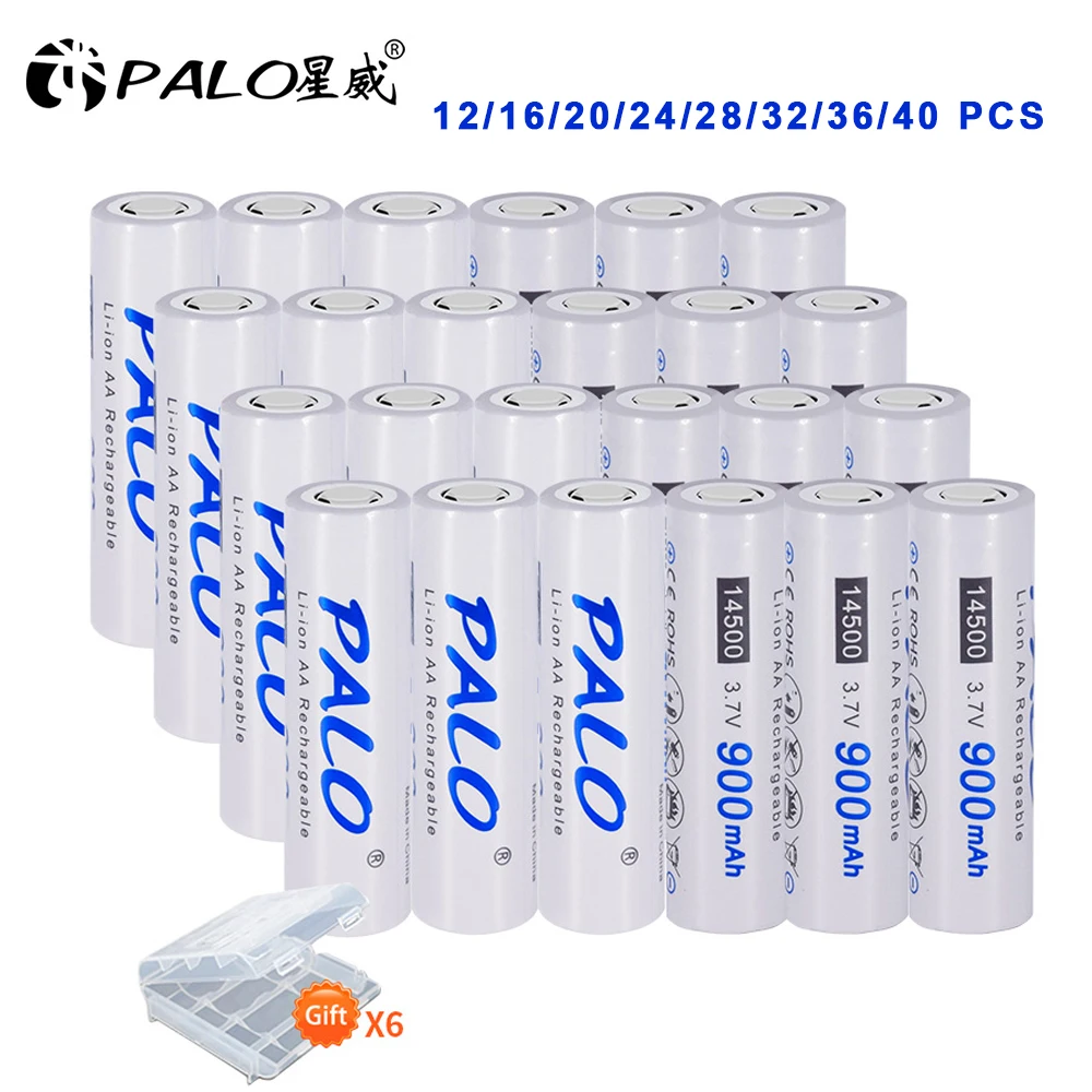 

PALO 12-40pcs 14500 900mAh 3.7V Li-ion Rechargeable Batteries AA Battery 14500 for Led Flashlight Headlamps Torch Mouse