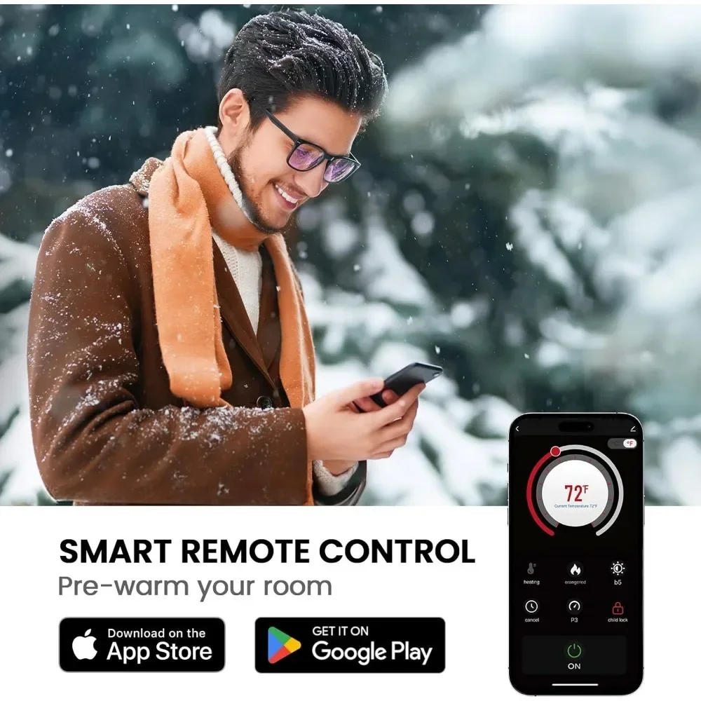 Electric Fireplace Heater with App & Remote Control, Ultra-Slim Wall-Mounted or Recessed Electric Fireplace Inserts with Timer 4