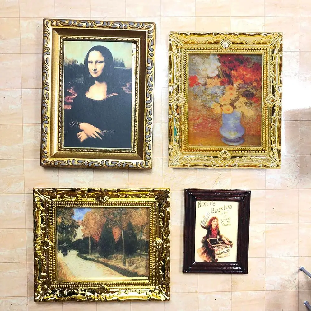 Vintage Miniature Framed Oil Painting Dollhouse Wall Ornament