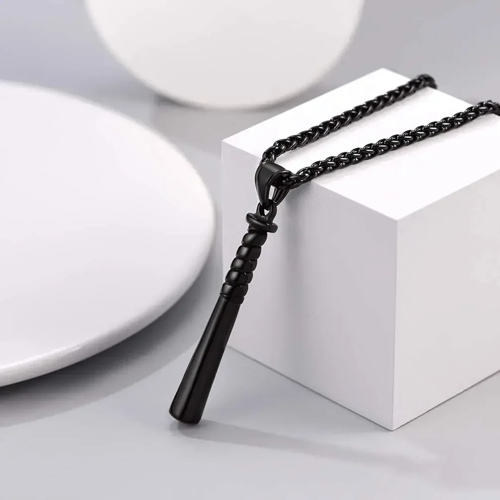 Baseball Bat Pendant Necklace - Black Gun Plated