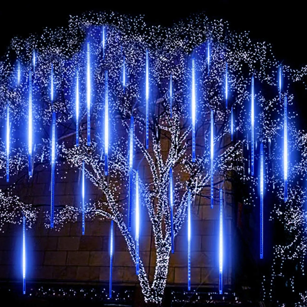 thumbnail image 1 of Cadena de luces LED de lluvia de meteoritos, resistente al agua, con forma de gota de lluvia, para decoración de patio, fiestas navideñas, 30/50 cm, 1 of 5