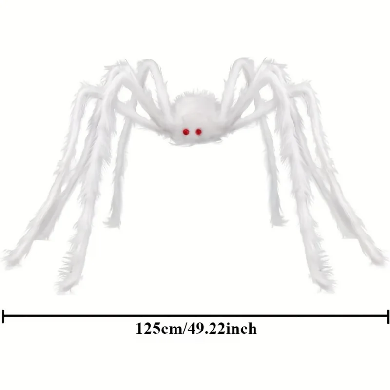125cm Giant Hairy Spider Realistic Scary White Spider Props with Red Eyes for Indoor Outdoor Haunted House Halloween Decoration 6