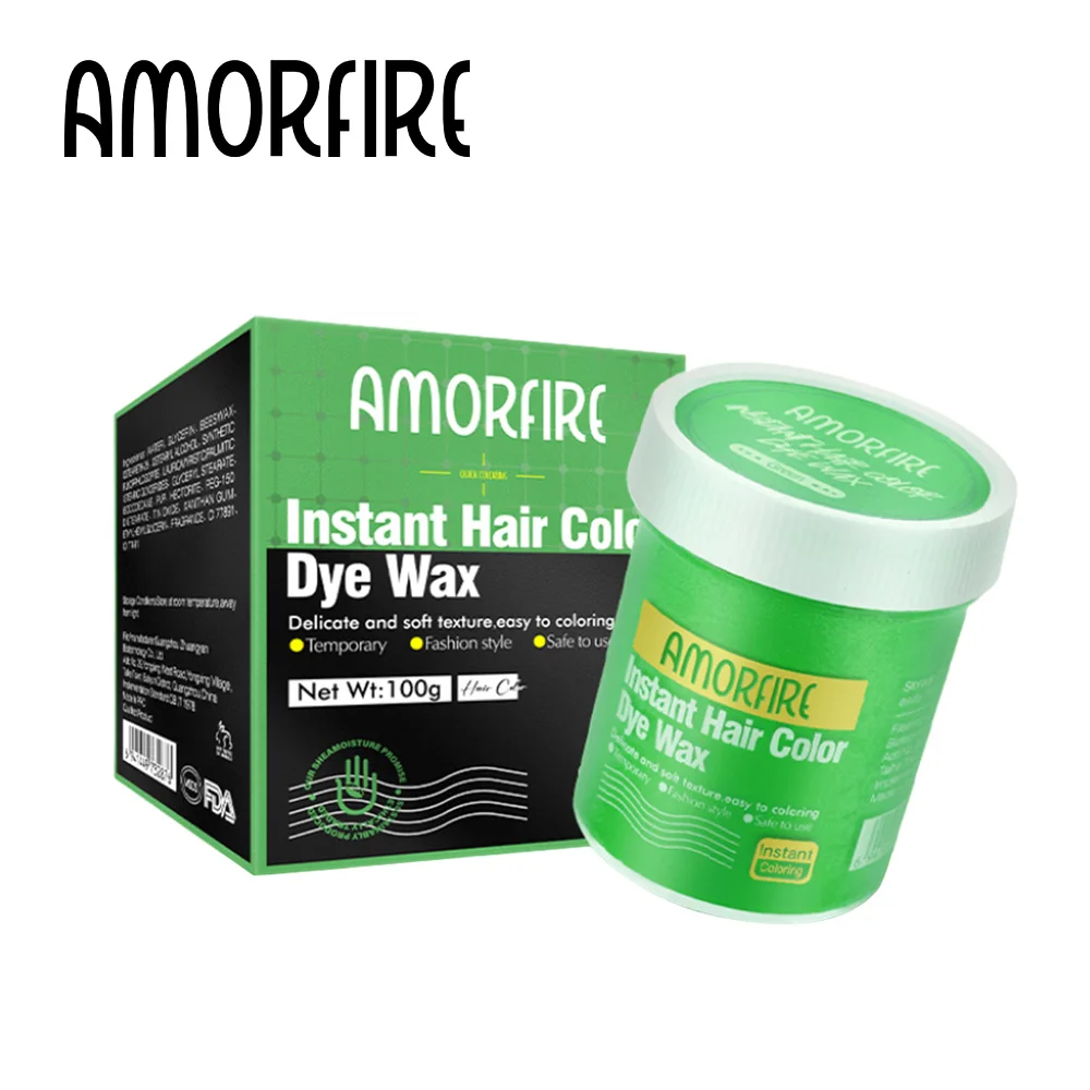 Amorfire Ready To Ship Organic Ingredient Hair Wax Dye Styling Temporary Cream Hair Color Wax Green Hair Dye 100g