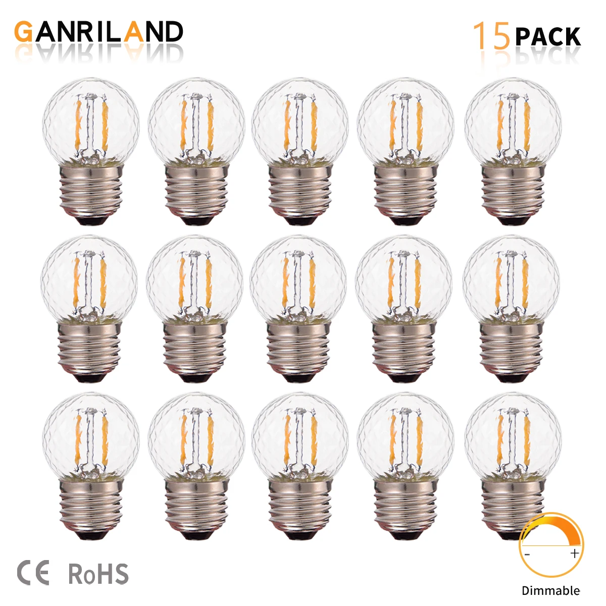 

GANRILAND E27 Base Vintage Pineapple Shaped Led Light Bulbs G40 Low Watt 1W Warm White 2700K 110V 220V Dimmable Small Globe Bulb