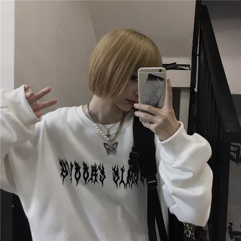 Women Loose Tracksuit Casual Printing Sweatshirt High Quality Hot Sale Versatile Pullover Trend Black White Street Tops Clothing