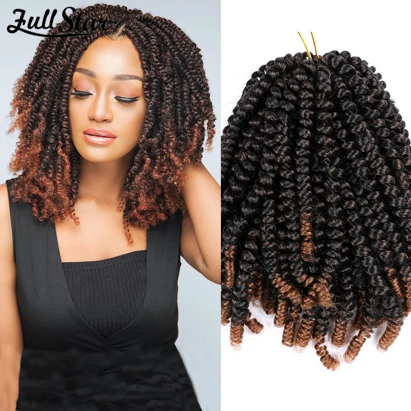 

Full Star Spring Twist Hair Afro Fluffy Synthetic Twist Braids Ombre Brown Blue Crochet Hair Extensions For Women Wholesale Hair