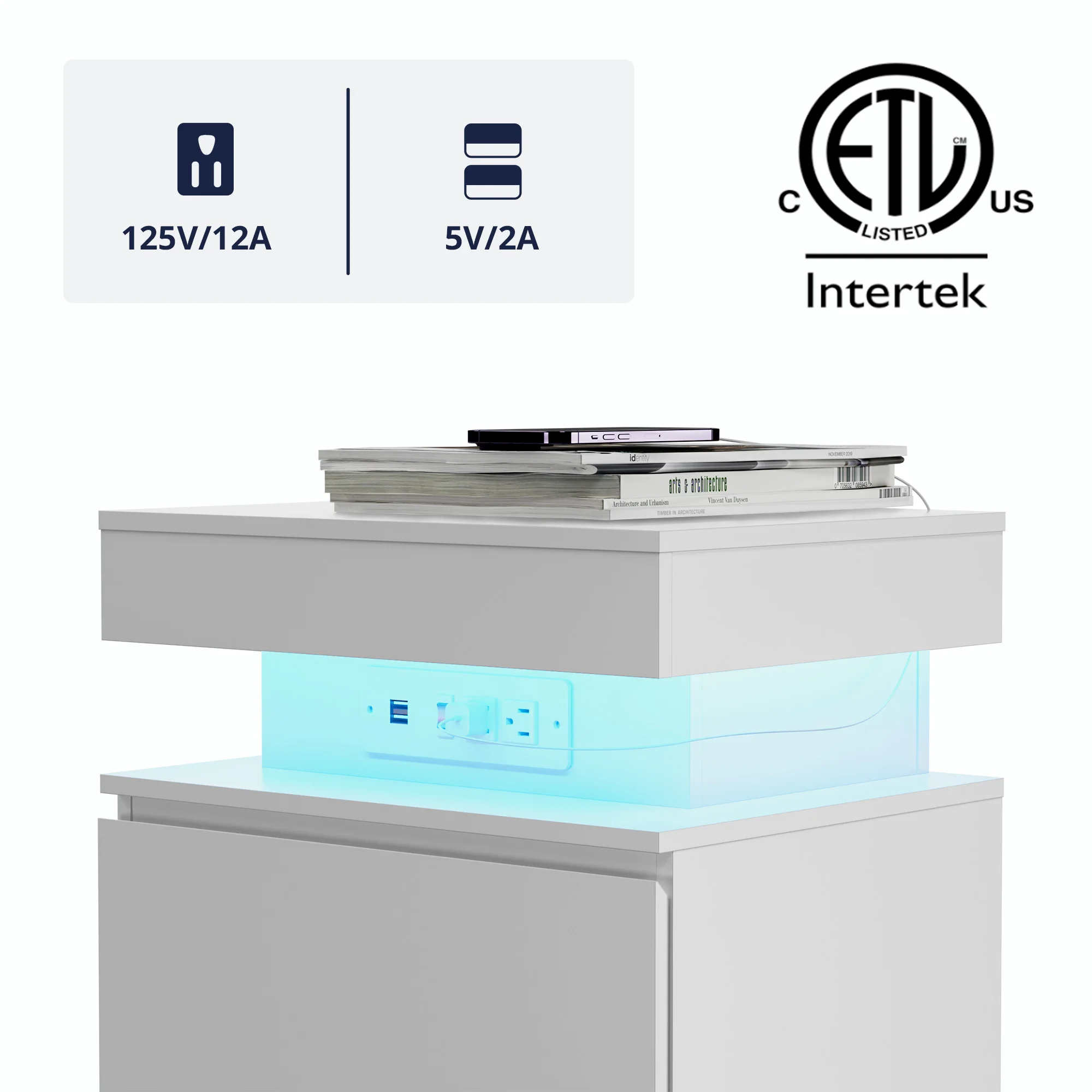 LED Nightstand with Charging Station
