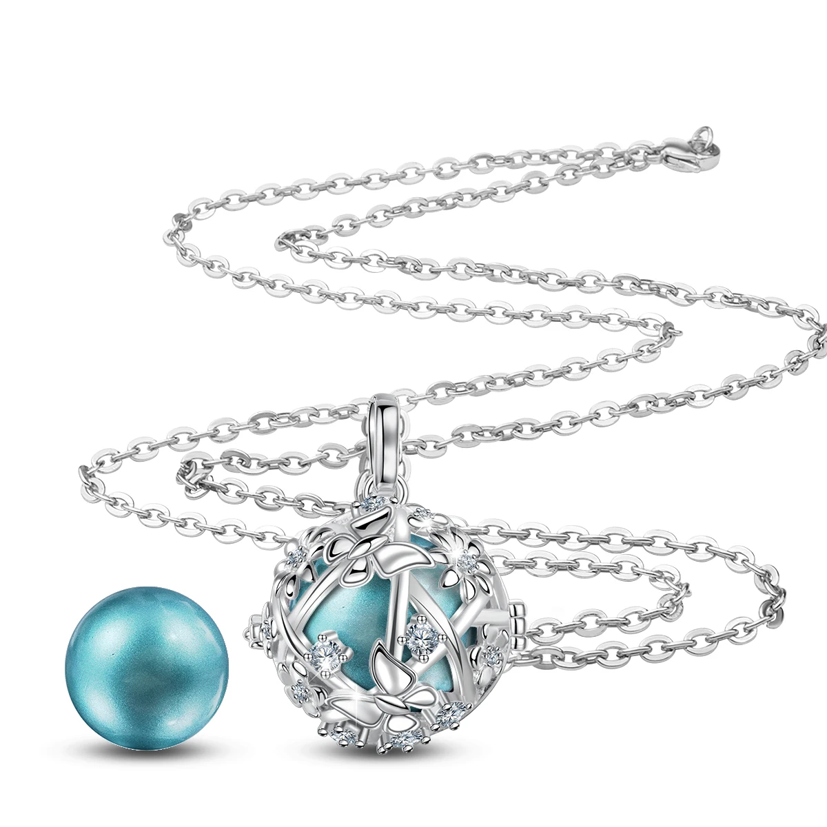 Eudora 20mm Harmony Ball Butterfly Cage Necklace Pregnancy Bola Angel Caller Sound Chime Ball Pendant Decompression Jewelry Gift