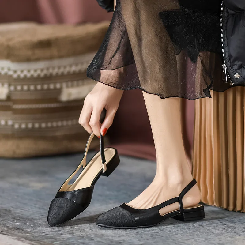 MAGLINS Sandals Women Slingbacks Shoes High Heels Natural Genuine Leather Thick High Heel Cow Leather Mixed Colors Pumps Ladies women slingback sandals,women high heels shoes
