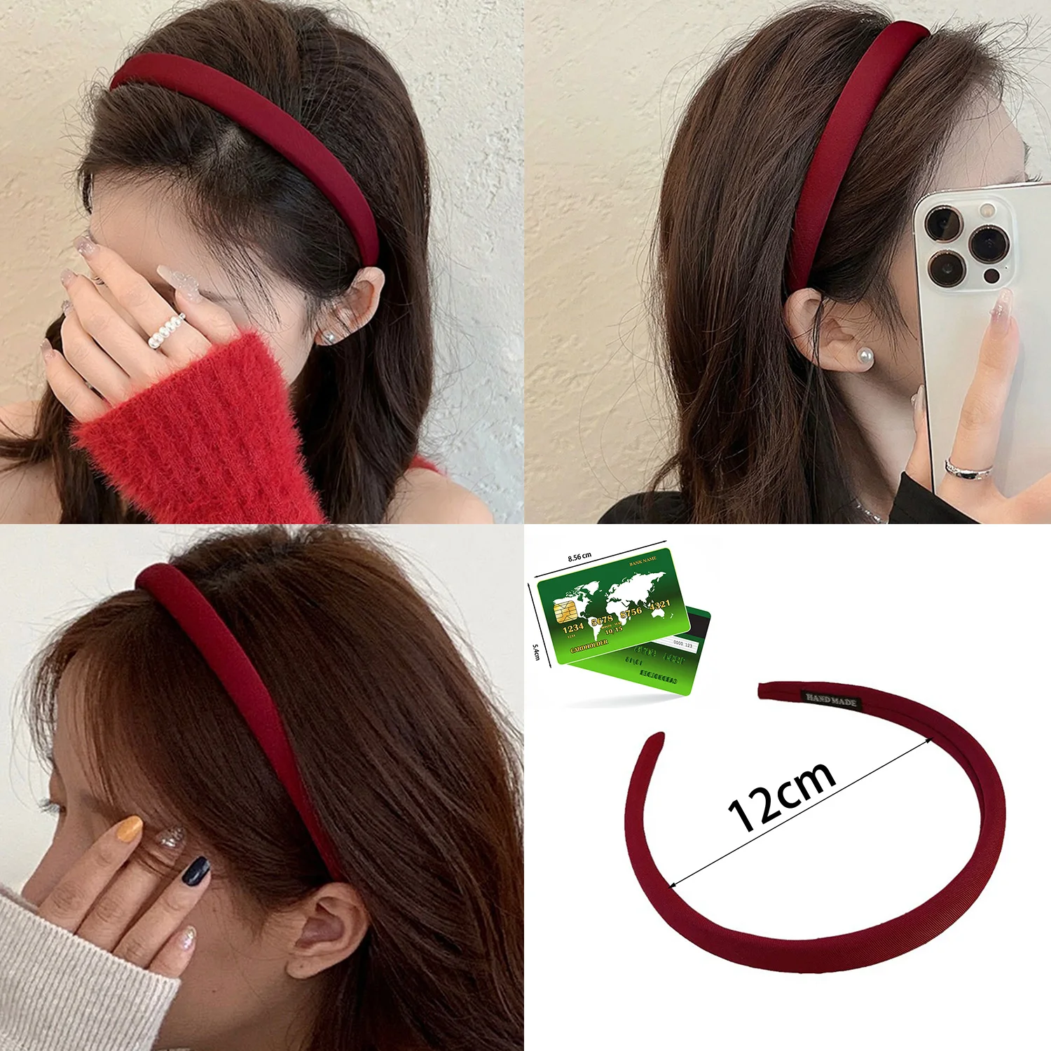 Koreanischen Stil Klassische Alle-spiel Wein Rot Haar Band Rot Dünne Stirnband Vintage Mode Haar Hoops Für Frauen Mädchen haar Zubehör – Detail 6