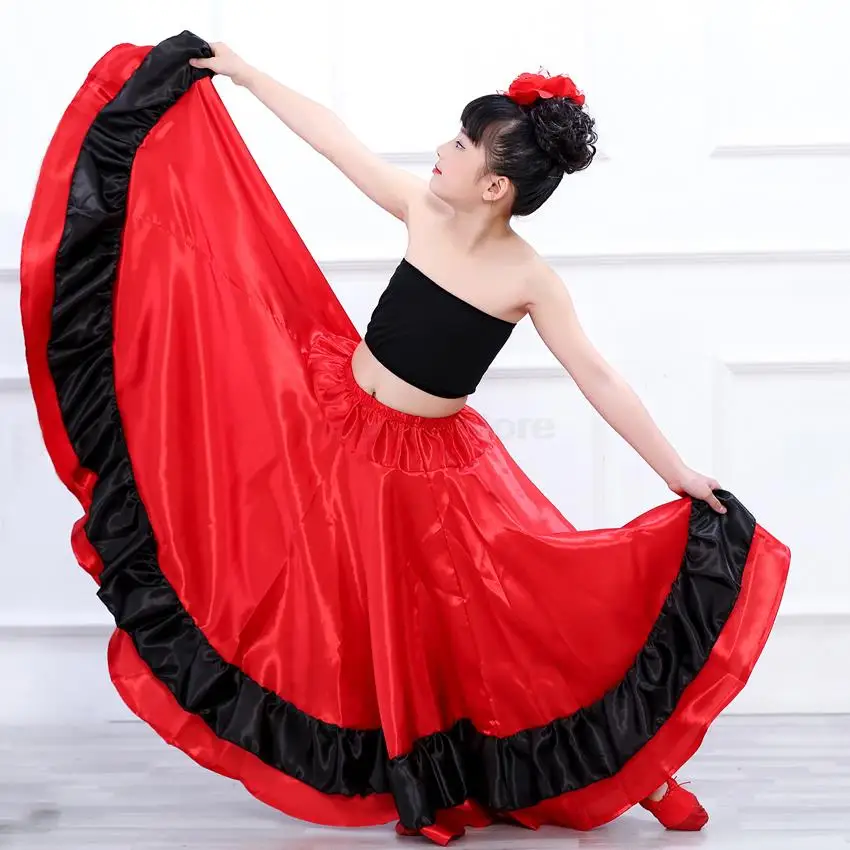 Kids Flamenco Skirt Spanish Traditional Dance Dress Gypsy Style Stage Performance Costume Belly Dance Costume