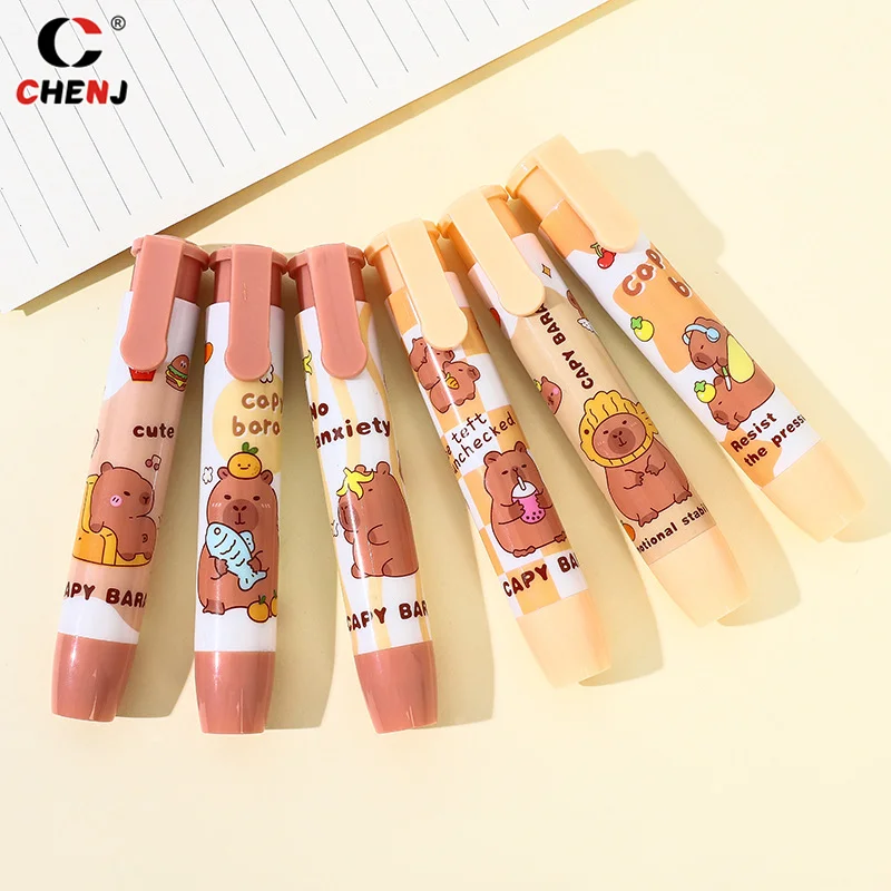 Cute Capybara Press On Erasers Cartoon Kawaii Retractable Rubber Pencil Erasers Kids Students Writing Drawing pencil eraser retractable eraser