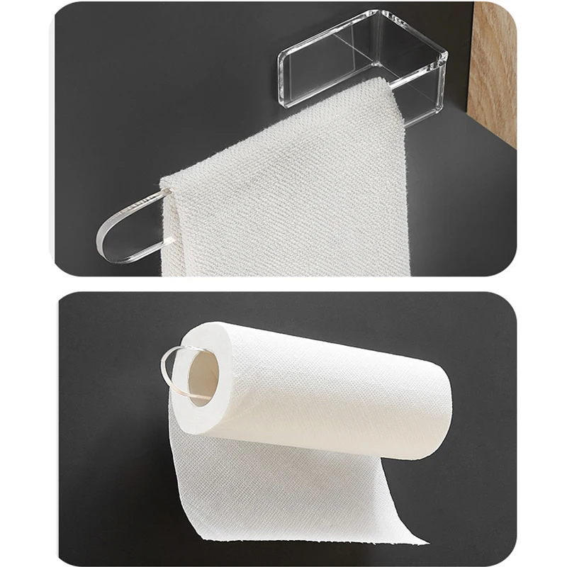 1Pcs Acrylic Hand Towel Ring Self Adhesive Bathroom Kitchen Towel Rack Clear Hand Holder Bar Stick on Wall