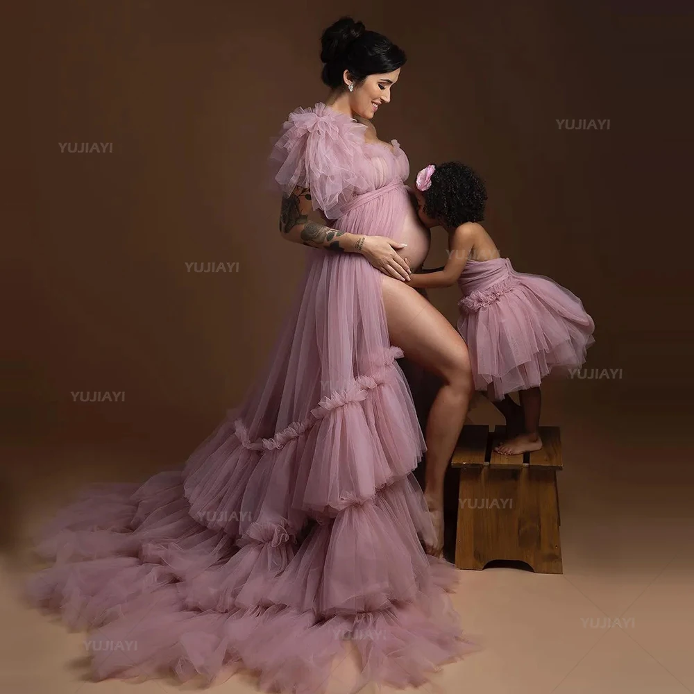 

Mom and Daughter Matching Dresses for Birthday Party Family Look PhotoShoot Puffy Tulle Floor Length Long Mommy and Me Gown